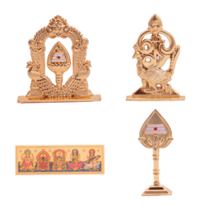 Gold Plated Murugan Vel Car Dashboard Idol with Mayil Design, God Photo Fridge Magnet, OM Key Chain | Hindu God Decorative Showpiece for Car, Gift, Home & Pooja Room (Pack of 4)