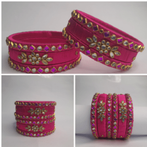 Sklazo Silk Thread Bangles for Women & Girls | Handmade Lightweight Traditional Indian Bangles for Weddings & Festivals | Pink (Set of 6)