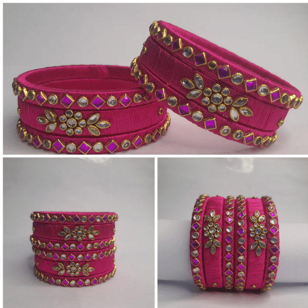 Sklazo Silk Thread Bangles for Women & Girls | Handmade Lightweight Traditional Indian Bangles for Weddings & Festivals | Pink (Set of 6)