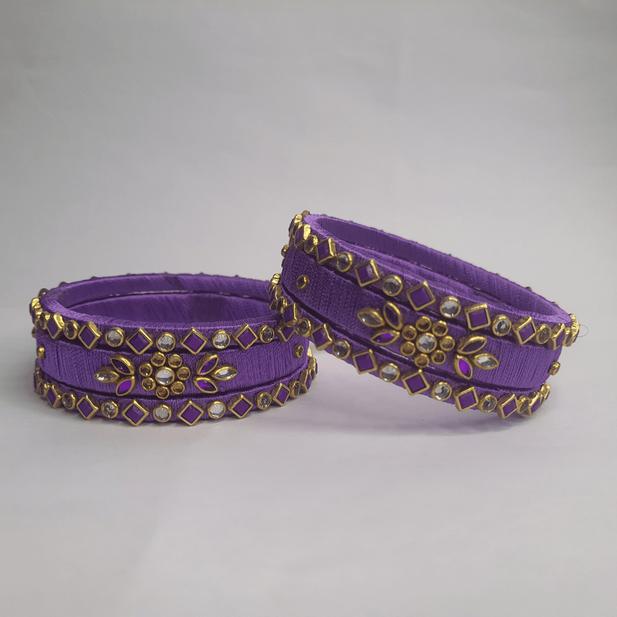 Sklazo Silk Thread Bangles for Women & Girls | Handmade Lightweight Traditional Indian Bangles for Weddings & Festivals | Purple (Set of 6) - Image 5