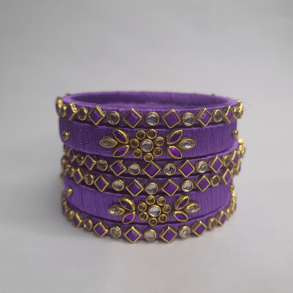 Sklazo Silk Thread Bangles for Women & Girls | Handmade Lightweight Traditional Indian Bangles for Weddings & Festivals | Purple (Set of 6) - Image 3