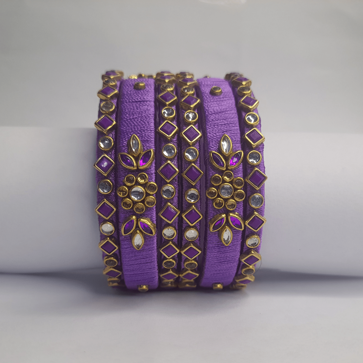 Sklazo Silk Thread Bangles for Women & Girls | Handmade Lightweight Traditional Indian Bangles for Weddings & Festivals | Purple (Set of 6) - Image 2