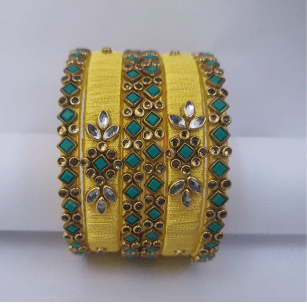 Sklazo Silk Thread Bangles for Women & Girls | Handmade Lightweight Traditional Indian Bangles for Weddings & Festivals | Yellow (Set of 6) - Image 5