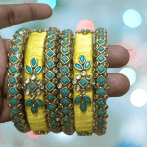 Sklazo Silk Thread Bangles for Women & Girls | Handmade Lightweight Traditional Indian Bangles for Weddings & Festivals | Yellow (Set of 6)