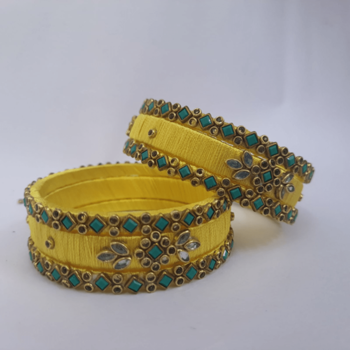 Sklazo Silk Thread Bangles for Women & Girls | Handmade Lightweight Traditional Indian Bangles for Weddings & Festivals | Yellow (Set of 6) - Image 6