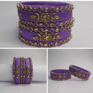 Sklazo Silk Thread Bangles for Women & Girls | Handmade Lightweight Traditional Indian Bangles for Weddings & Festivals | Purple (Set of 6)