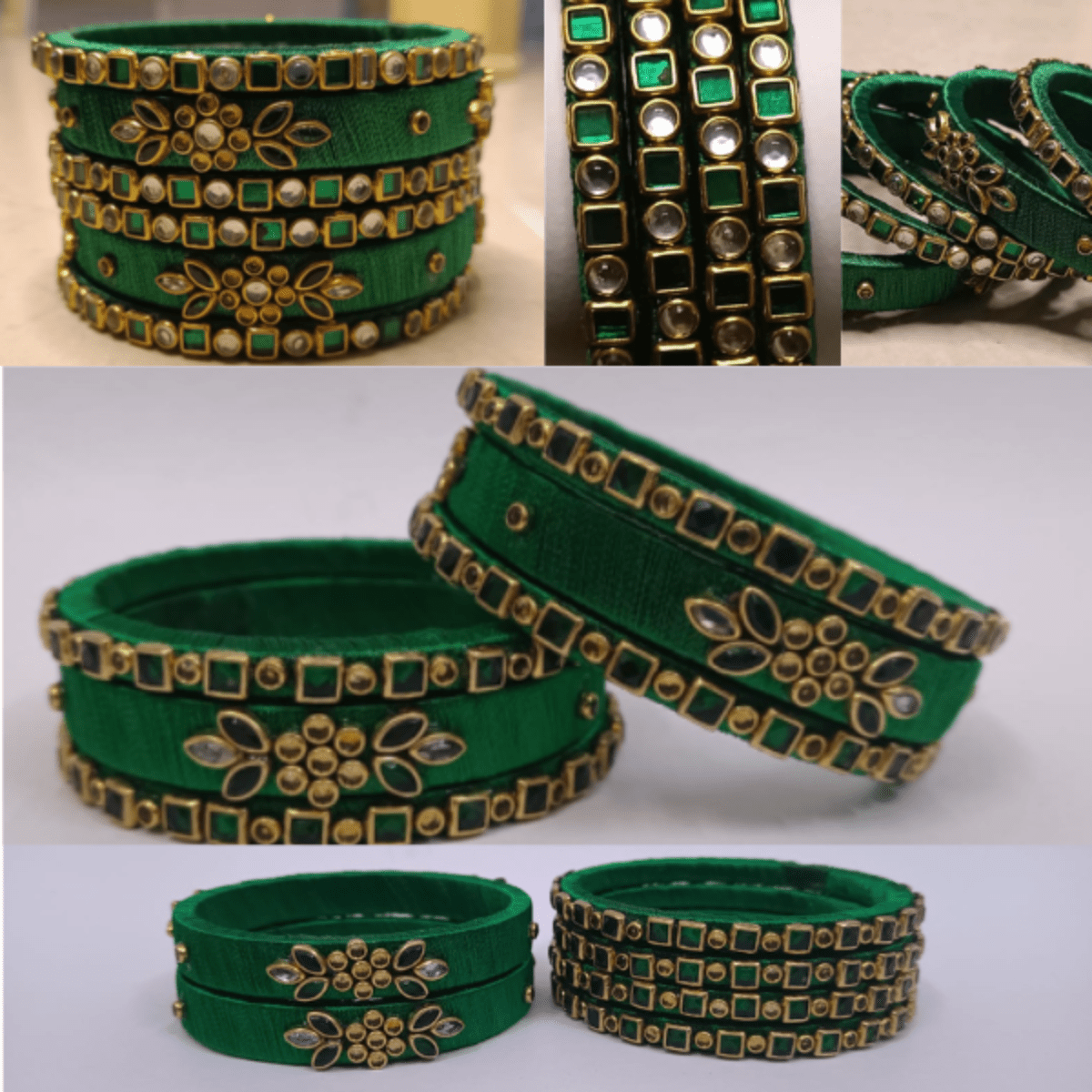 Sklazo Silk Thread Bangles for Women & Girls | Handmade Lightweight Traditional Indian Bangles for Weddings & Festivals | Green ( Set of 6) - Image 2