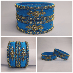 Sklazo Silk Thread Bangles for Women & Girls | Handmade Lightweight Traditional Indian Bangles for Weddings & Festivals | Sky Blue (Set of 6)