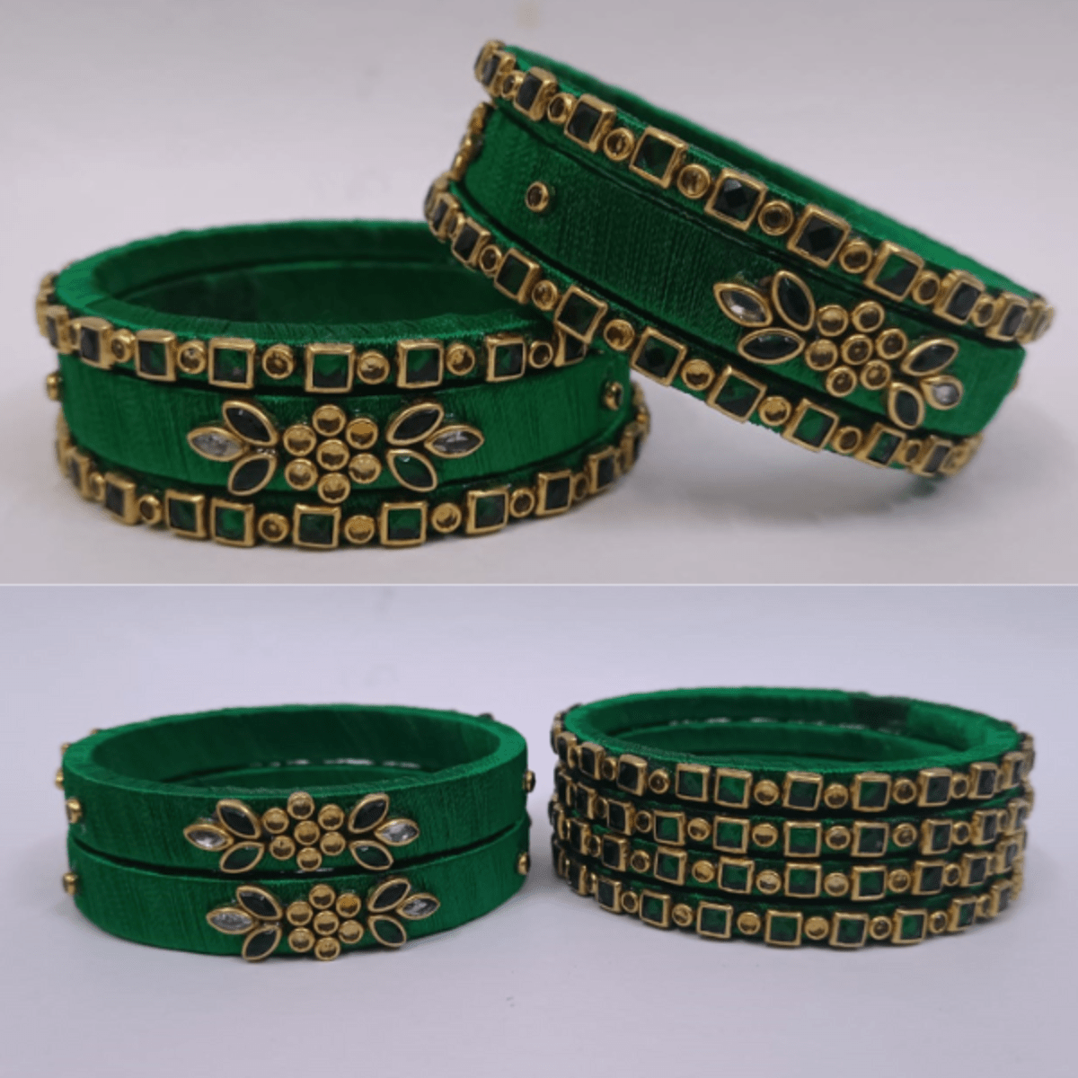 Sklazo Silk Thread Bangles for Women & Girls | Handmade Lightweight Traditional Indian Bangles for Weddings & Festivals | Green ( Set of 6) - Image 3