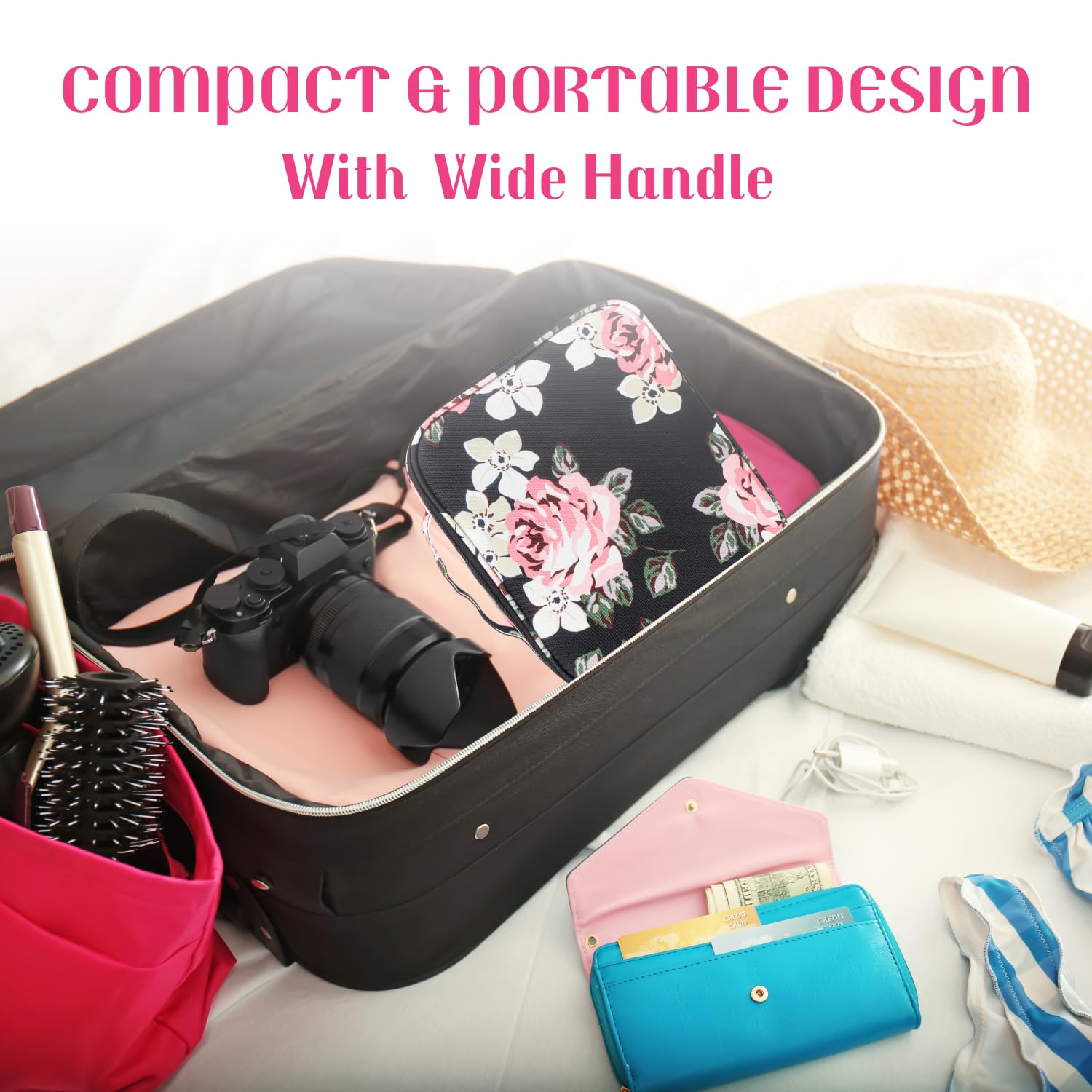 skLazo Travel-Friendly Cosmetic Makeup Organizer Bag with Adjustable Compartments - Professional Toiletry Vanity Kit | Makeup Kit Storage Box | Cosmetic Bag | Makeup Brush Organizer (Black Marble) - Image 2