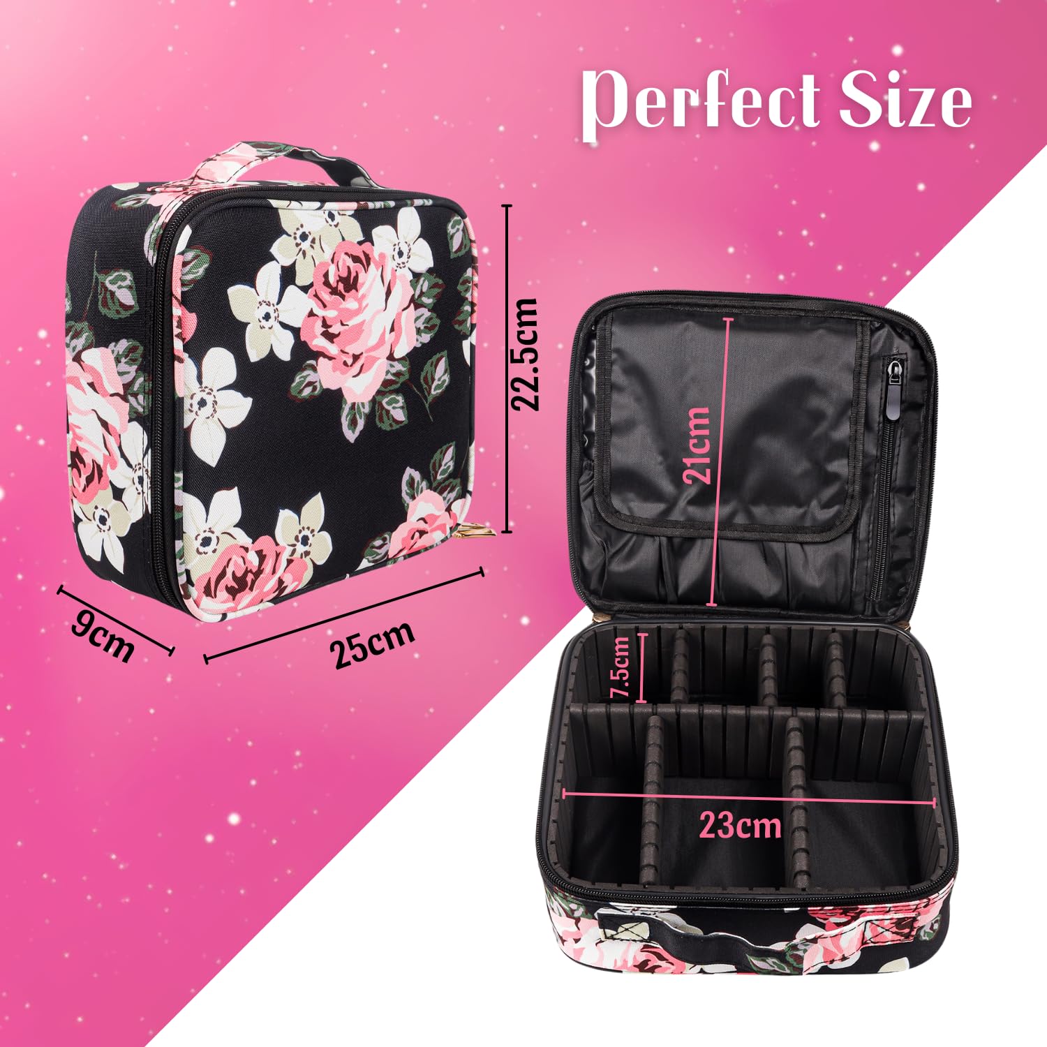 skLazo Travel-Friendly Cosmetic Makeup Organizer Bag with Adjustable Compartments - Professional Toiletry Vanity Kit | Makeup Kit Storage Box | Cosmetic Bag | Makeup Brush Organizer (Black Marble) - Image 4