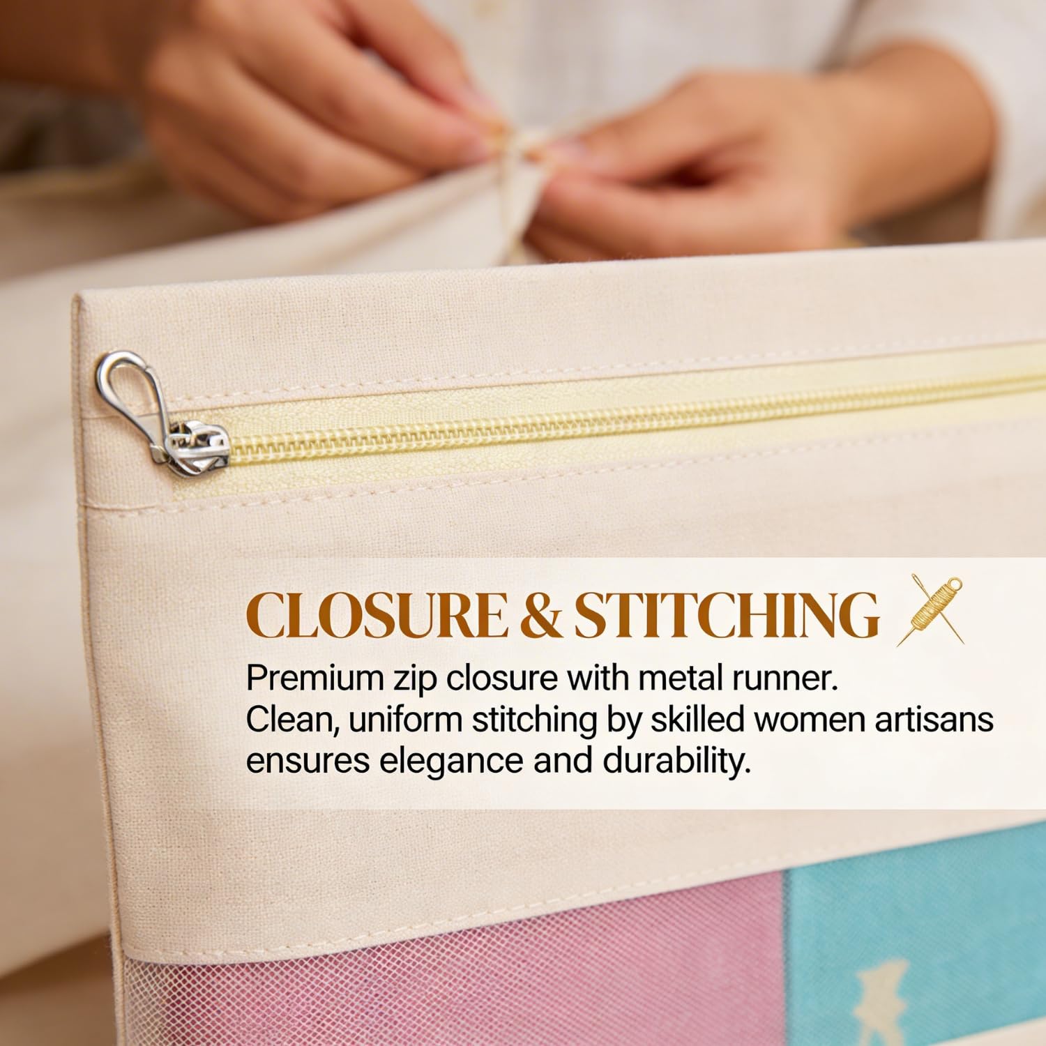 skLazo | Cotton Saree Covers for Storage | Big Size 13x19 Inches with Zip Closure | Transparent Mesh Window | Foldable Wardrobe Organizer Bags for Clothes, Sarees & Garments (Beige) - Image 5