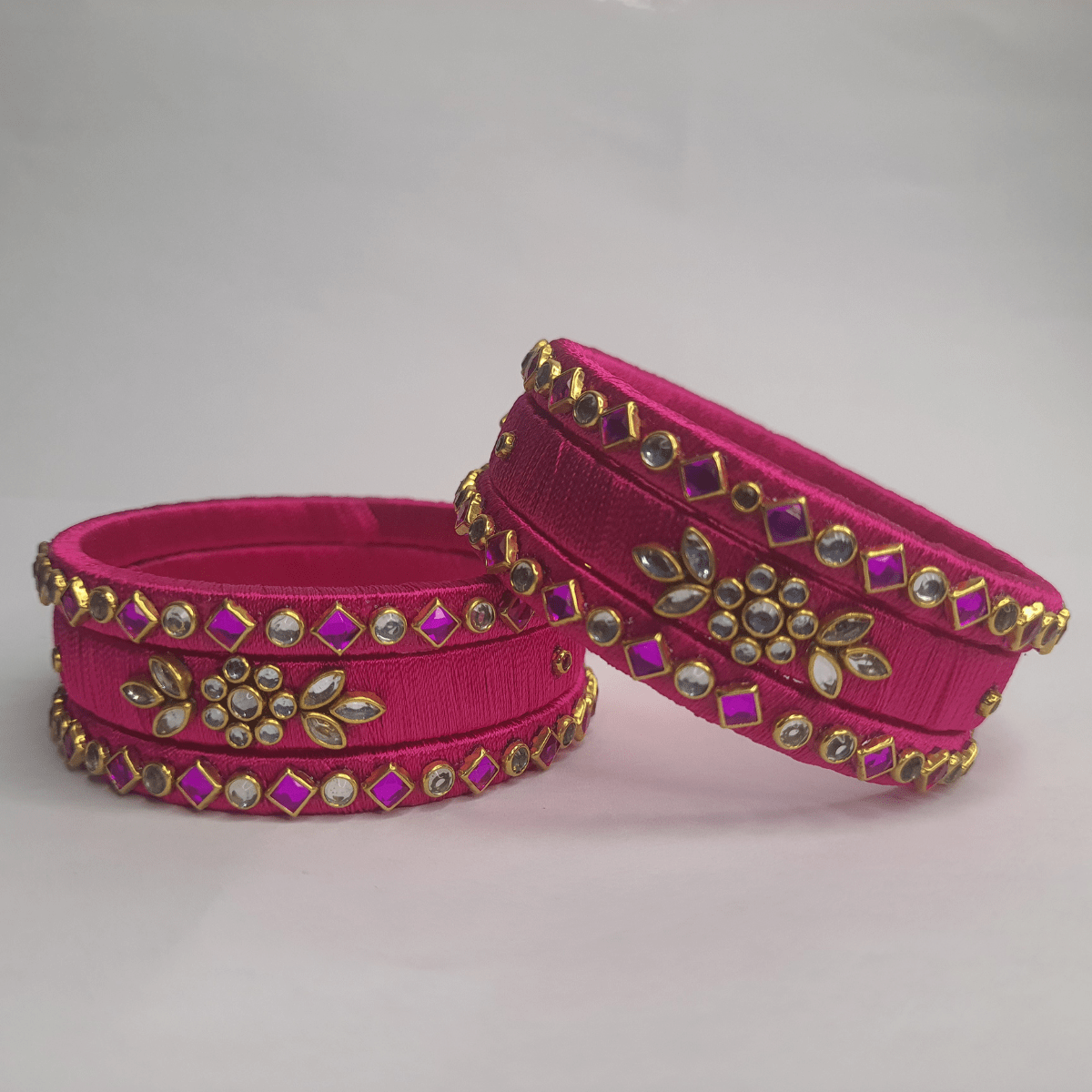 Sklazo Silk Thread Bangles for Women & Girls | Handmade Lightweight Traditional Indian Bangles for Weddings & Festivals | Pink (Set of 6) - Image 4