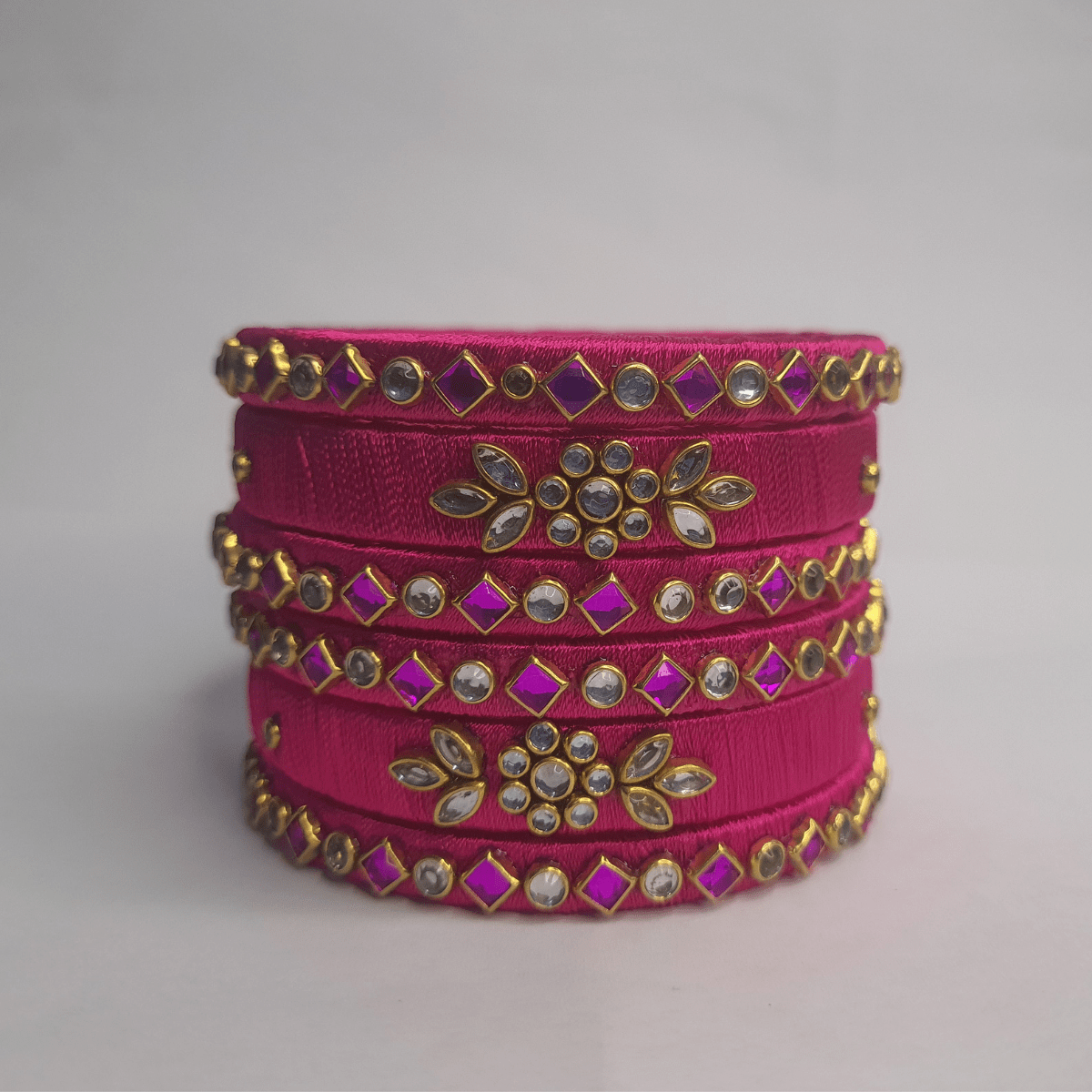 Sklazo Silk Thread Bangles for Women & Girls | Handmade Lightweight Traditional Indian Bangles for Weddings & Festivals | Pink (Set of 6) - Image 2