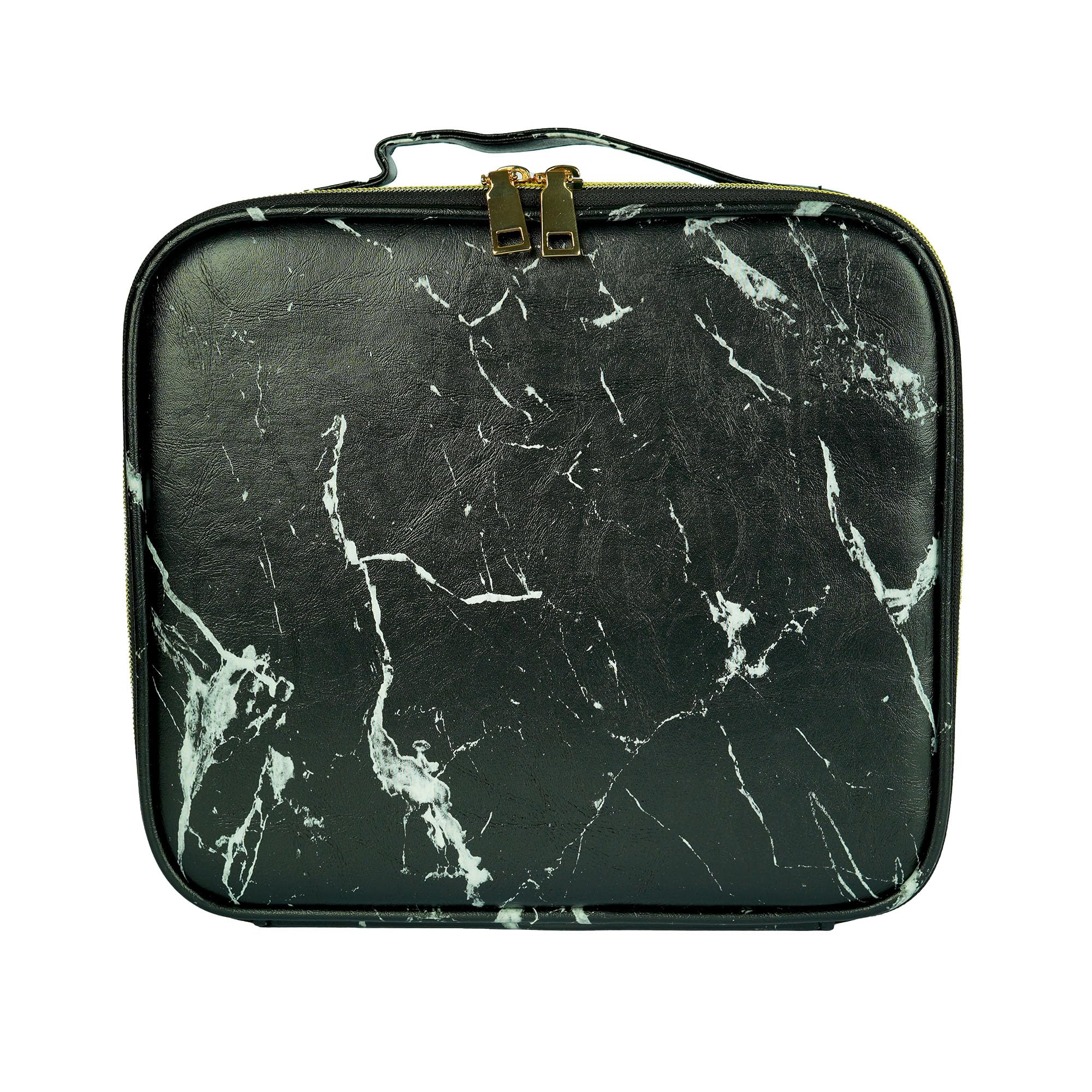 skLazo Travel-Friendly Cosmetic Makeup Organizer Bag with Adjustable Compartments - Professional Toiletry Vanity Kit | Makeup Kit Storage Box | Cosmetic Bag | Makeup Brush Organizer (Black Marble)