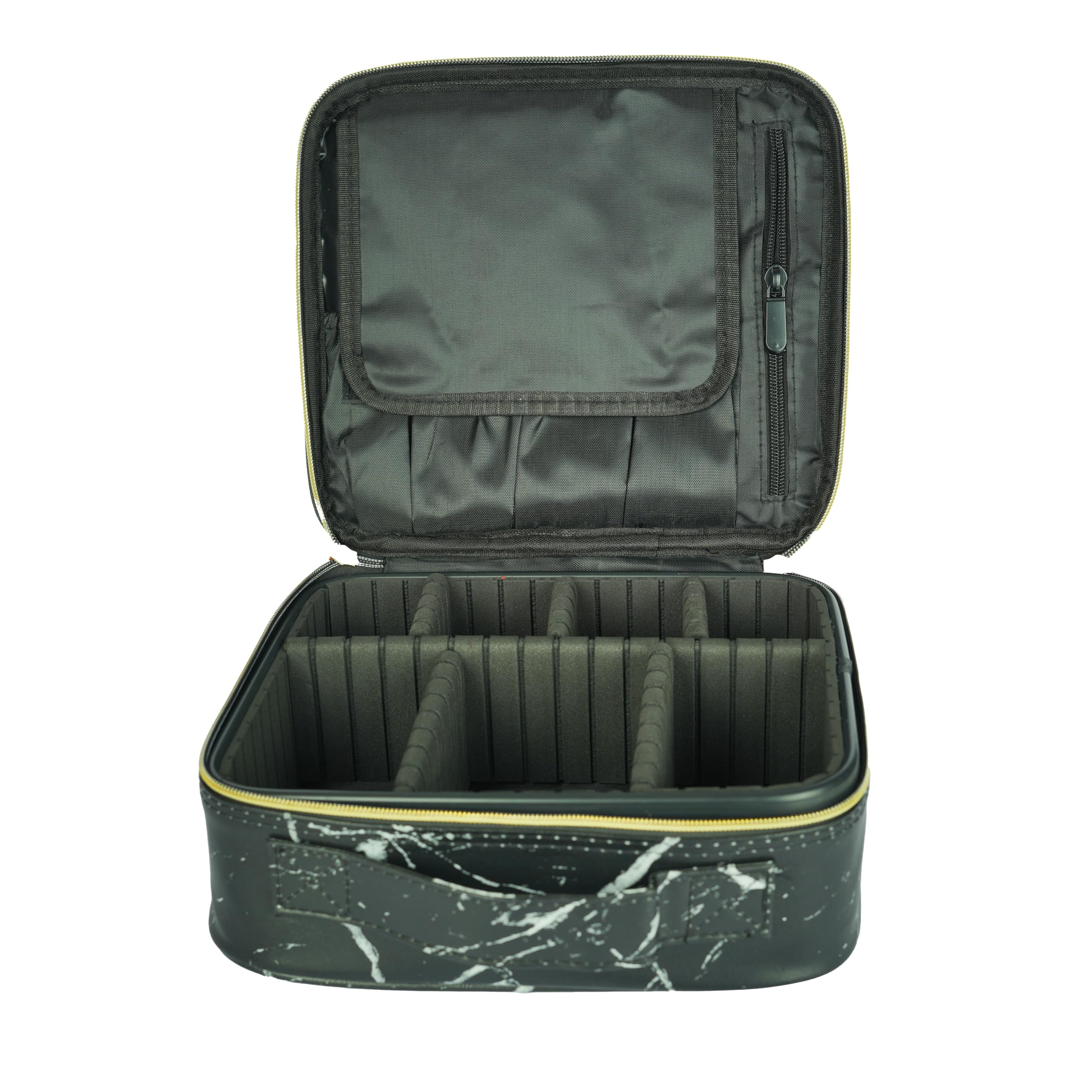 skLazo Travel-Friendly Cosmetic Makeup Organizer Bag with Adjustable Compartments - Professional Toiletry Vanity Kit | Makeup Kit Storage Box | Cosmetic Bag | Makeup Brush Organizer (Black Marble) - Image 7