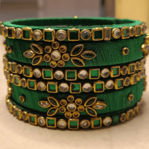 Sklazo Silk Thread Bangles for Women & Girls | Handmade Lightweight Traditional Indian Bangles for Weddings & Festivals | Green ( Set of 6)