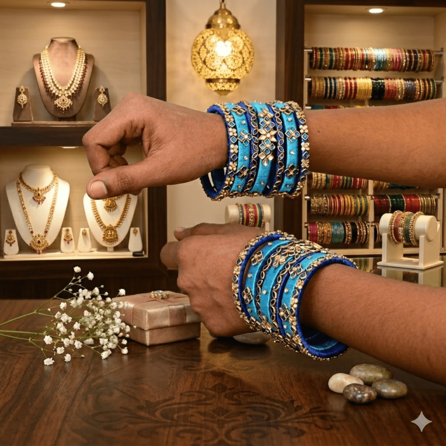 Sklazo Silk Thread Bangles for Women & Girls | Handmade Lightweight Traditional Indian Bangles for Weddings & Festivals | Sky Blue with Blue (Set of 14) - Image 6