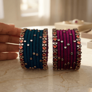 Sklazo Silk Thread Bangles for Women & Girls | Handmade Traditional Bangles for Weddings & Festivals | Maroon with Dark Green Combo (Set of 20)