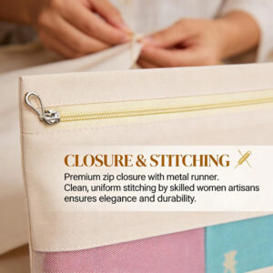 Beige Cotton Saree Storage Organizer Bag Closure Detail