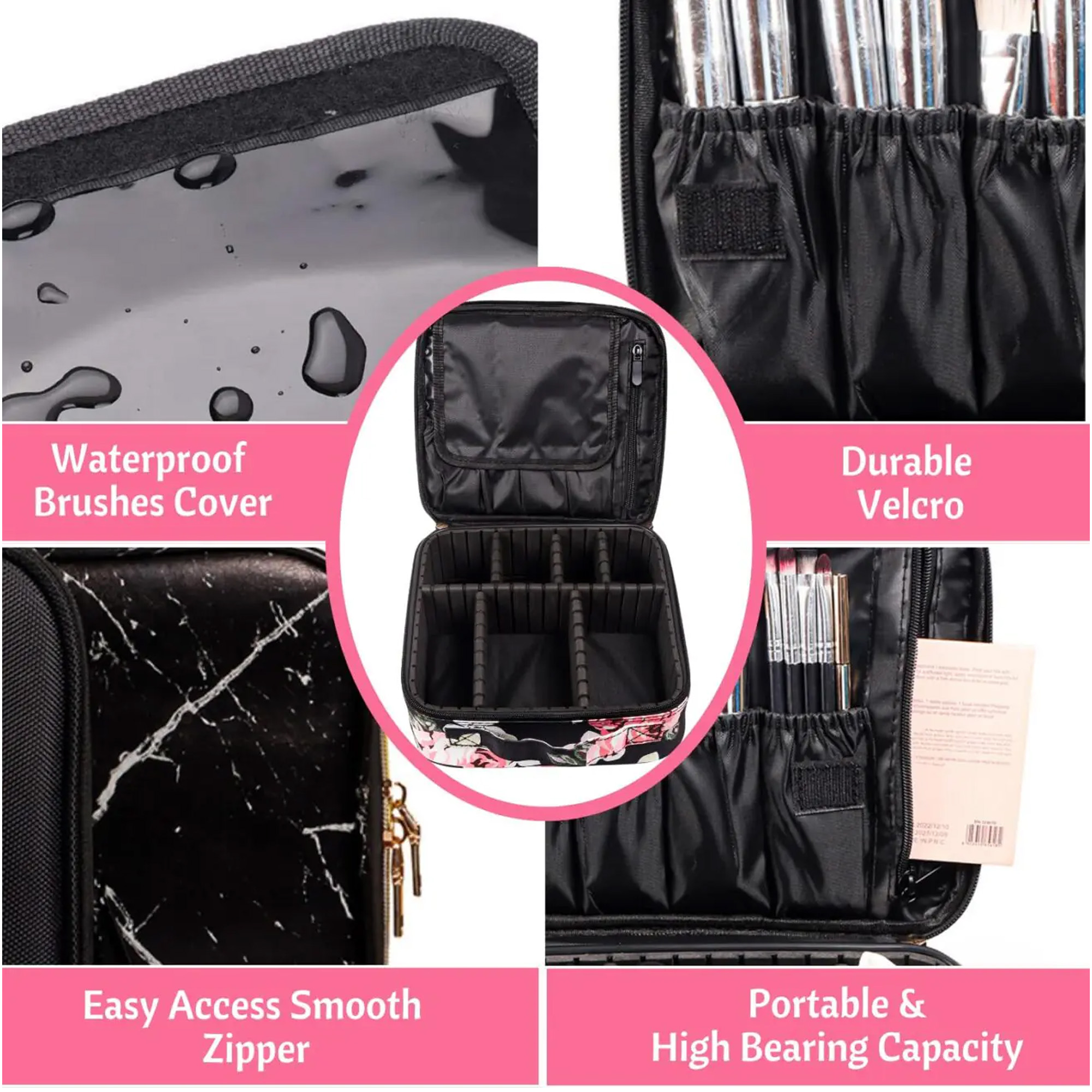 Black Marble Travel Cosmetic Organizer Bag Waterproof Feature