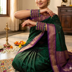 Dark Green and Violet Designer Silk Thread Bangles Worn by Woman