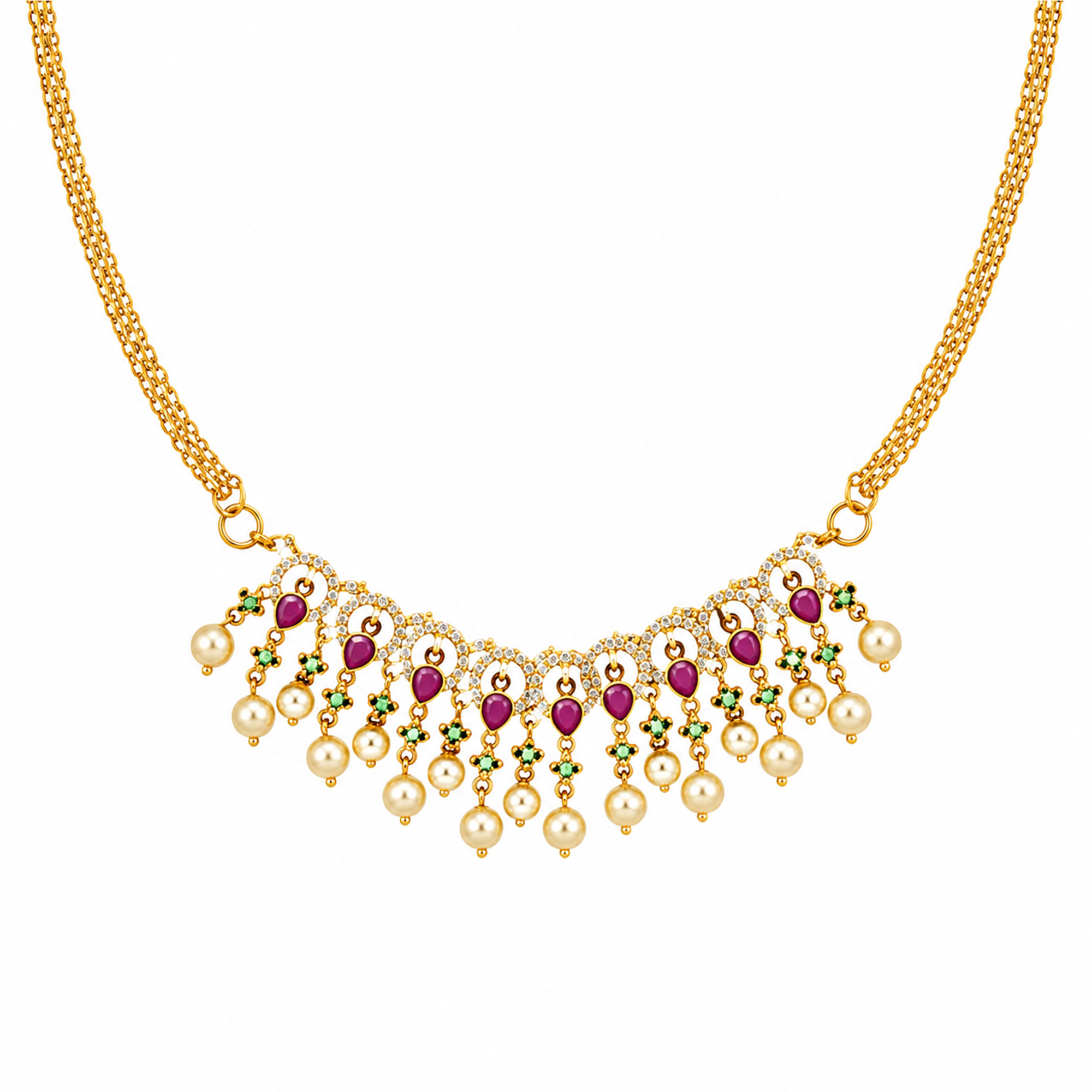 Elegant Pearl Drop Gold Necklace Set Product Display