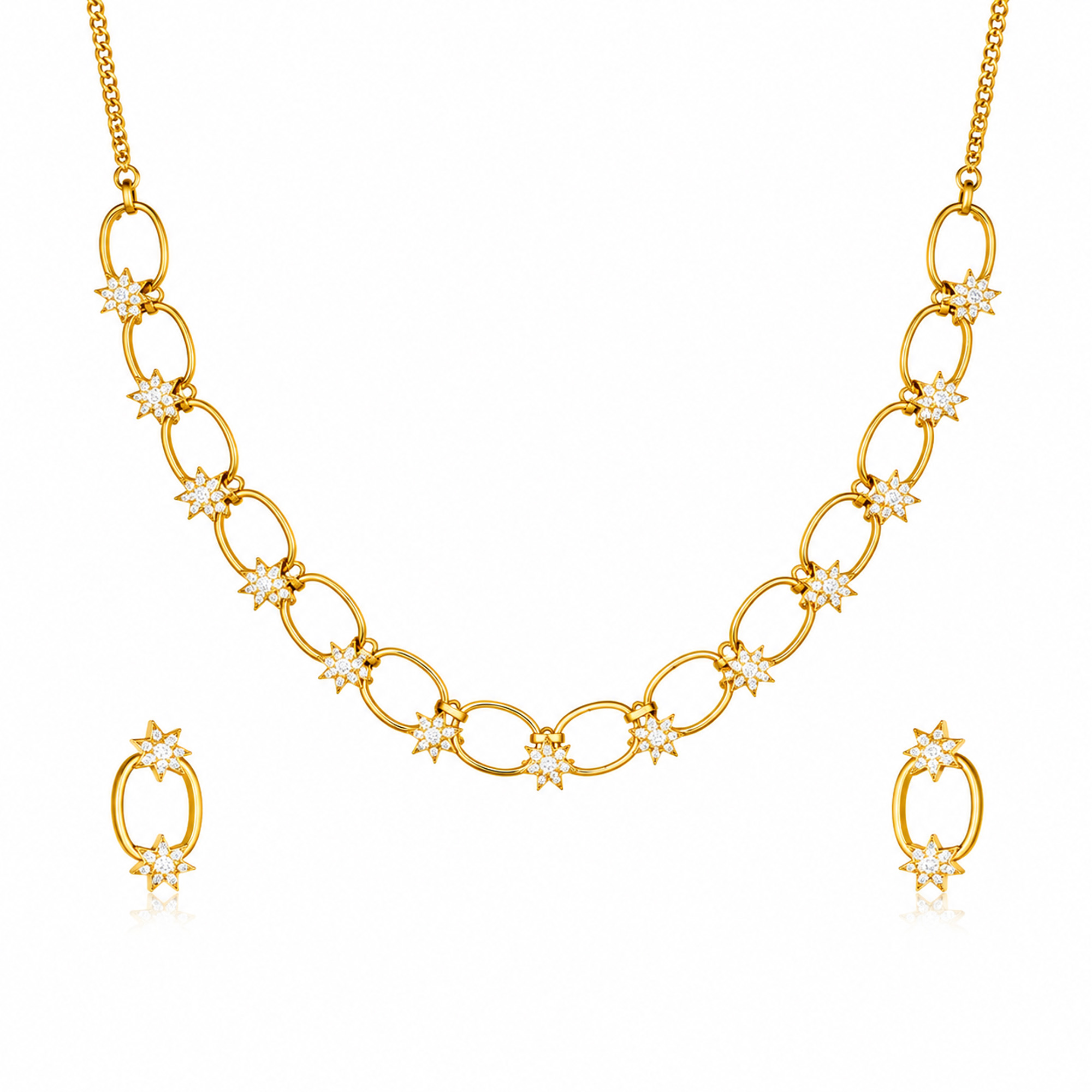Elegant Star Link Gold Necklace Set on White Background