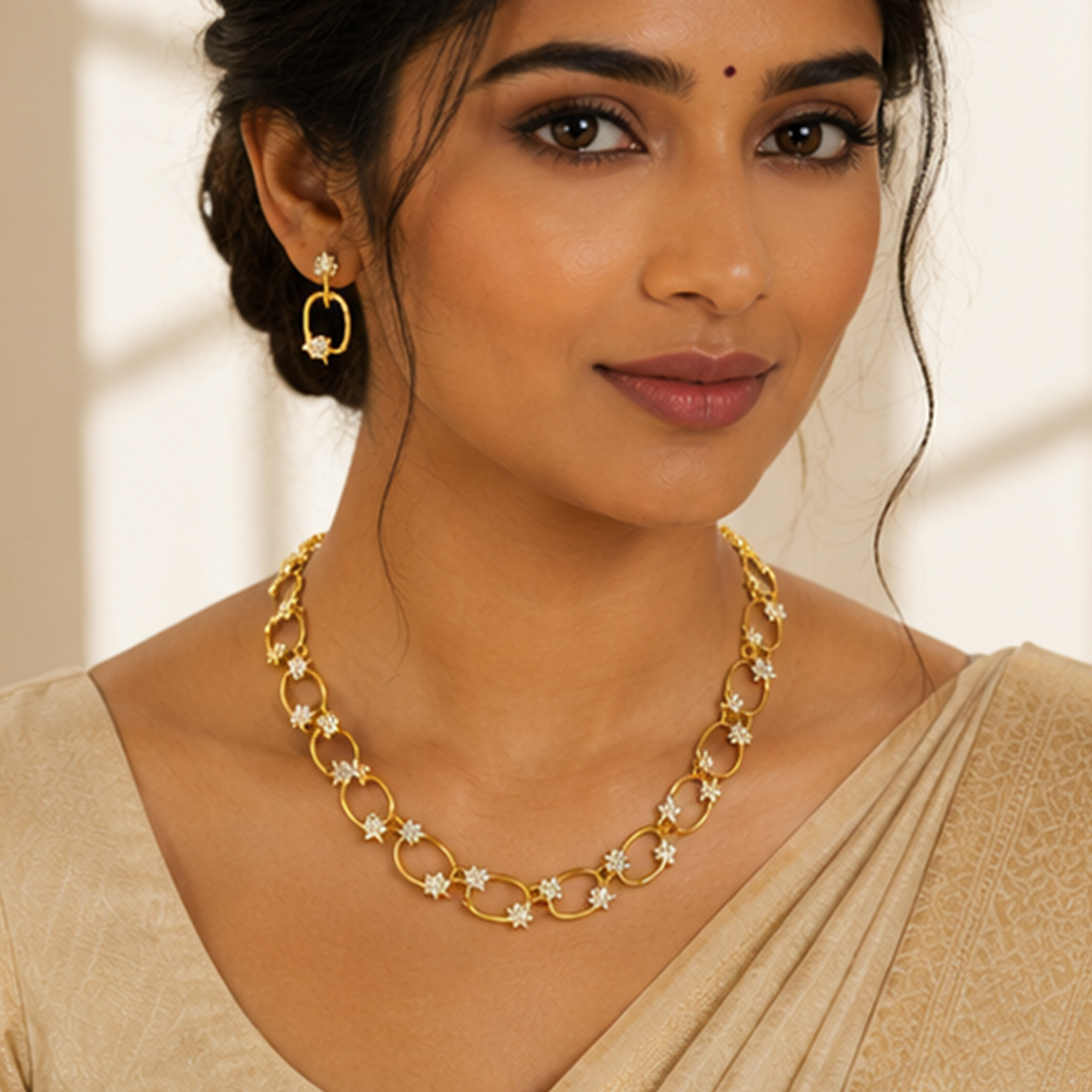 Elegant Star Link Gold Necklace Set Close-Up