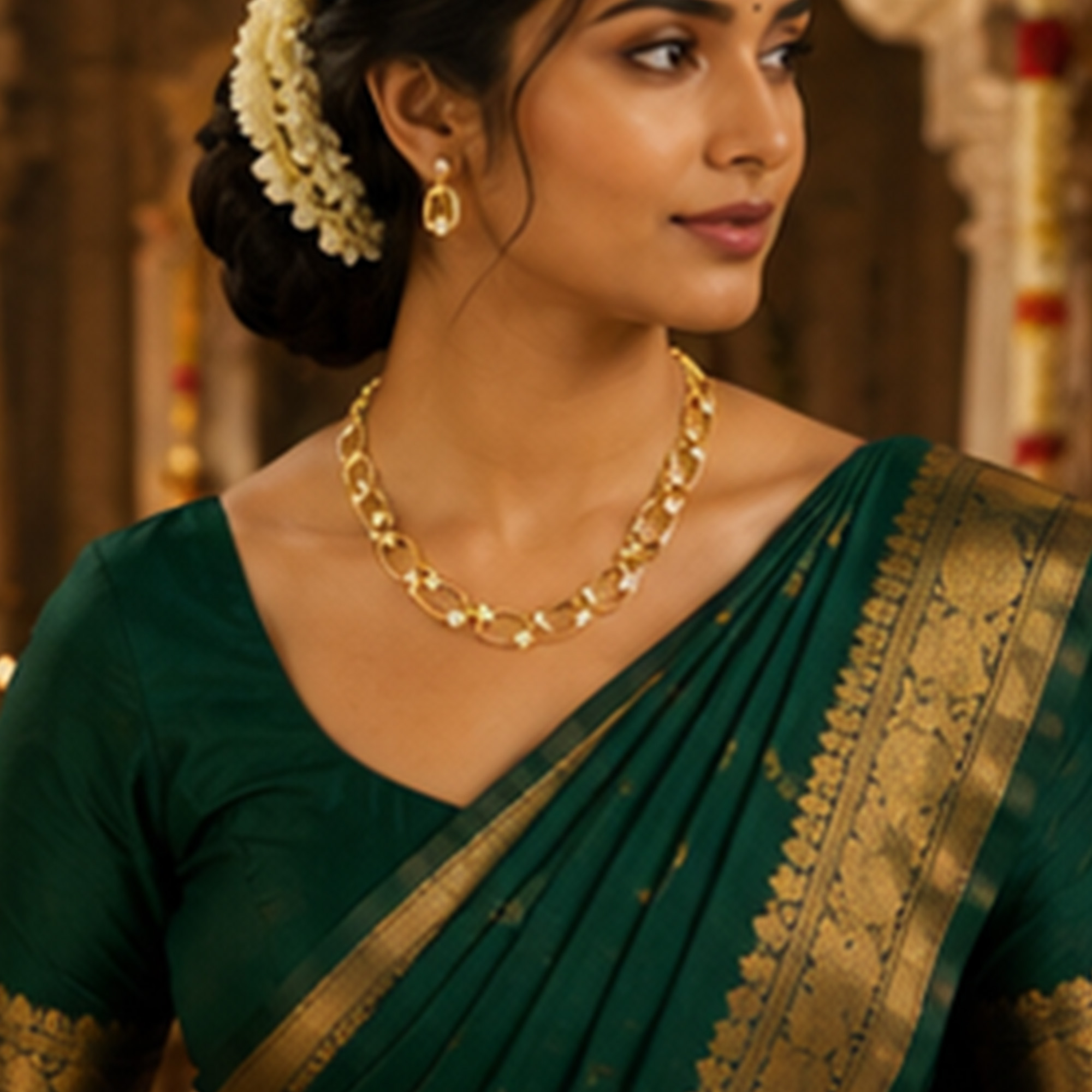 Elegant Star Link Gold Necklace Set Worn by Woman
