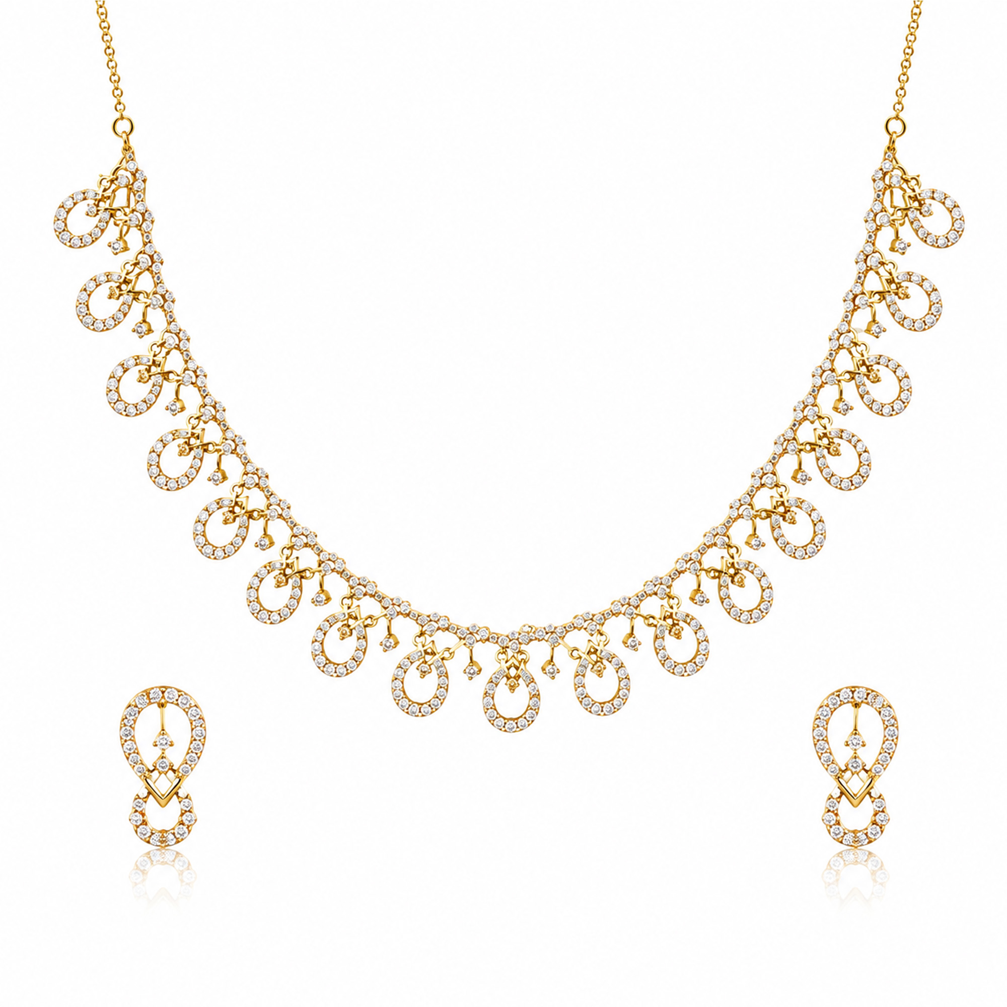Elegant Teardrop Diamond Style Necklace Set on White Background