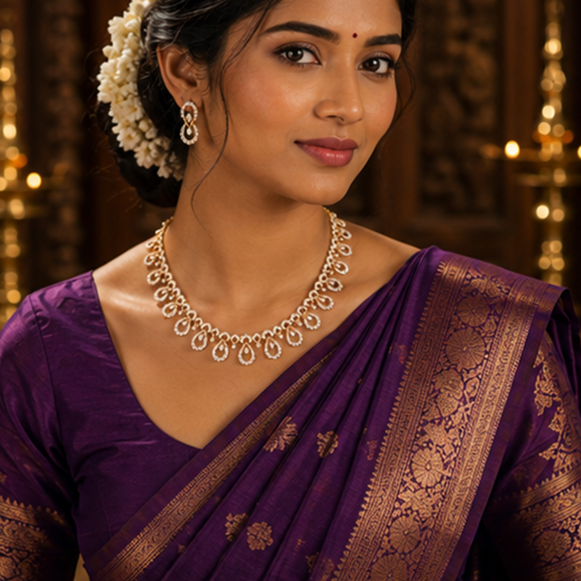 Elegant Teardrop Diamond Style Necklace Set Worn by Woman