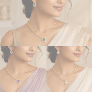 Golden Floral Charm Necklace Set Model Image
