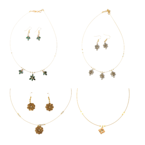 Gold floral invisible chain necklace sets with matching earrings for women