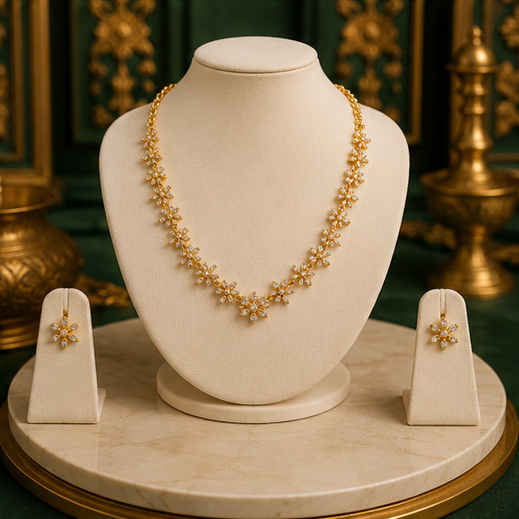Golden Flower Charm Necklace Set Product Display