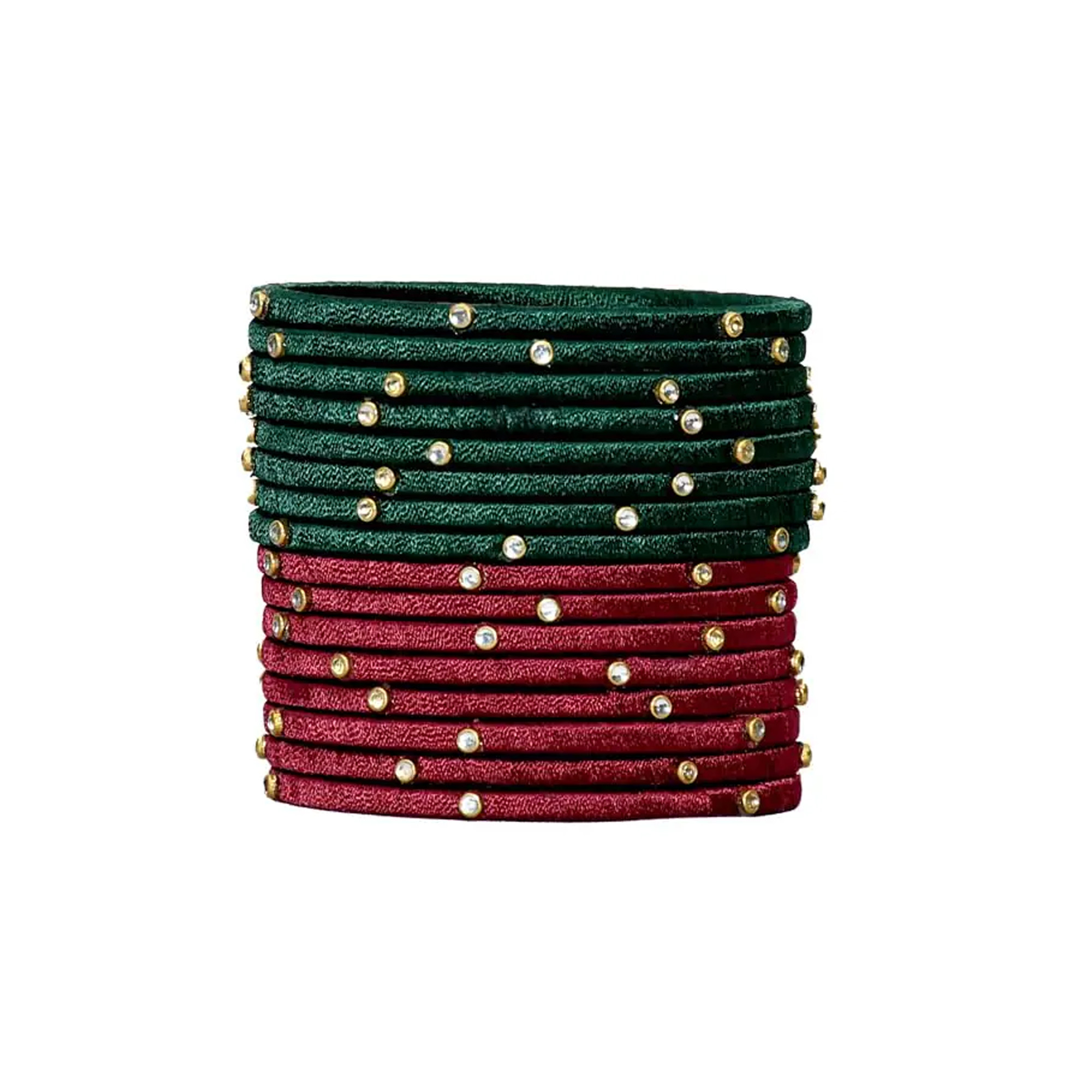 Maroon and Dark Green Combo Silk Thread Bangles on White Background
