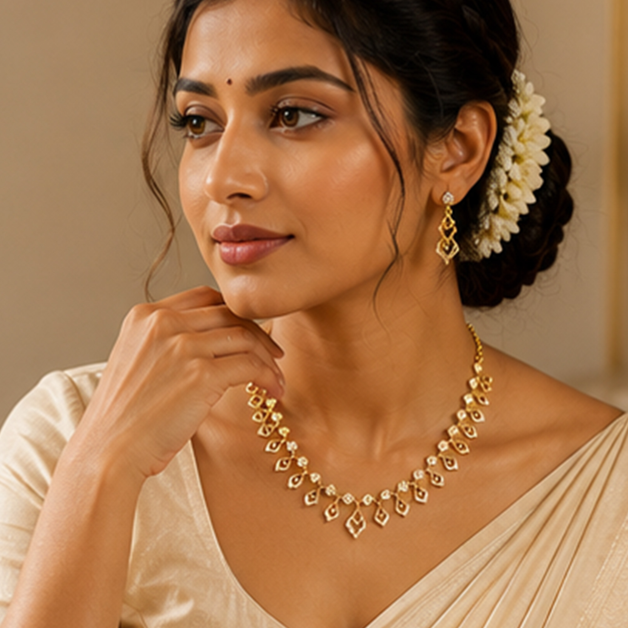 Premium Circle Link Necklace Set Model Image