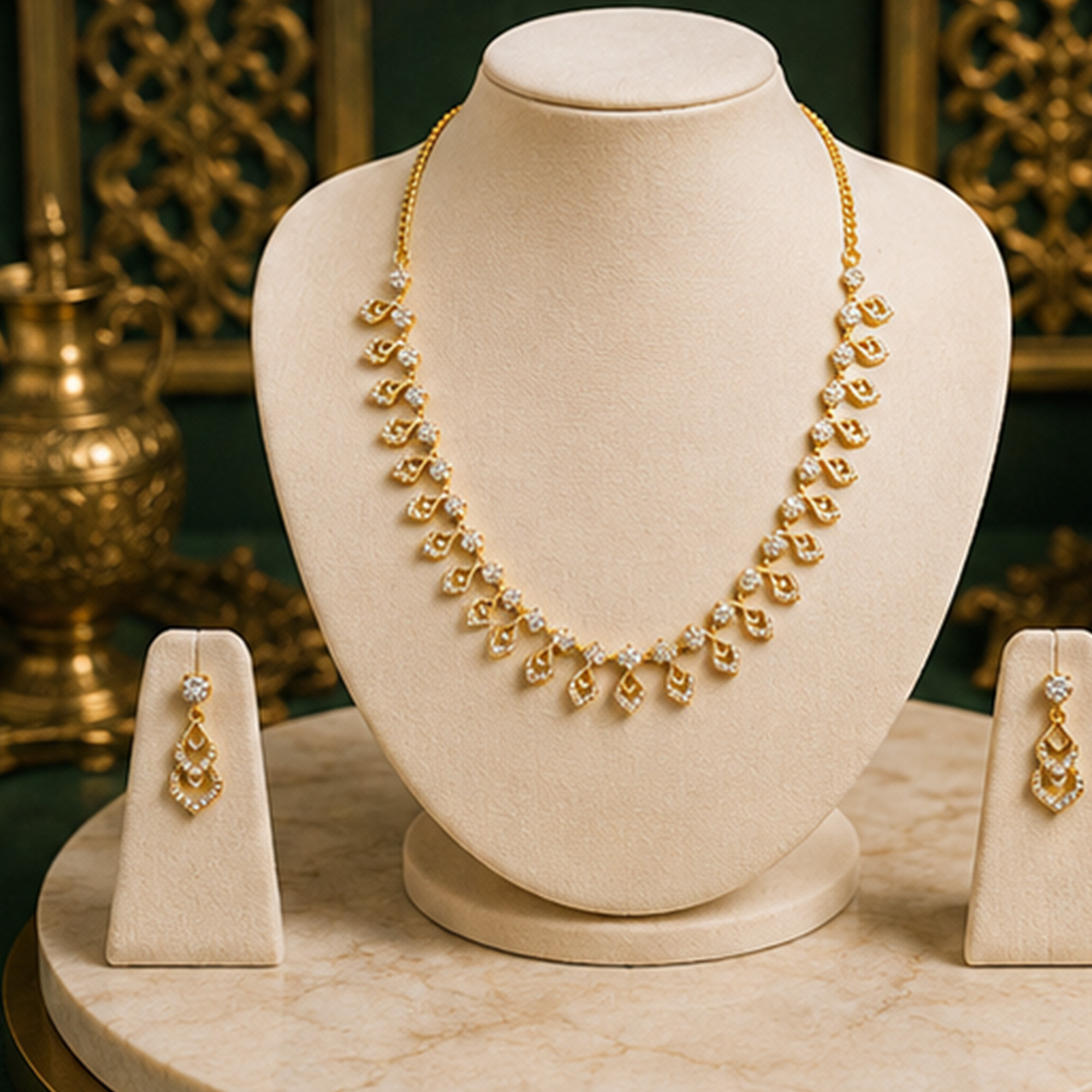 Premium Circle Link Necklace Set on Jewellery Bust