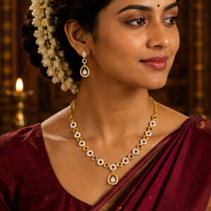 Regal Teardrop Necklace Set Worn by Woman