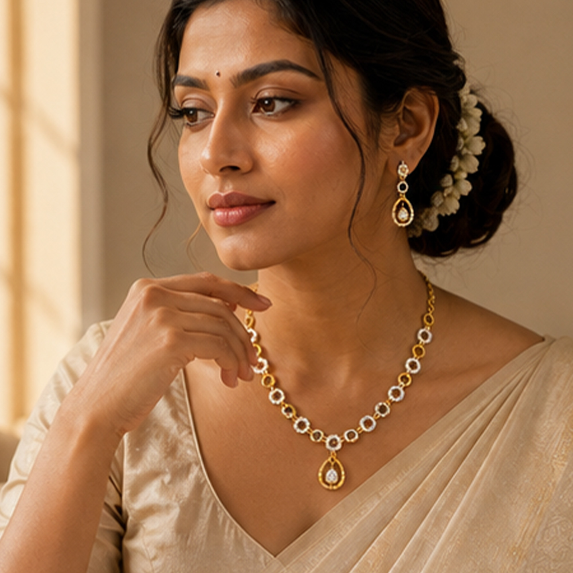 Regal Teardrop Necklace Set Model Image