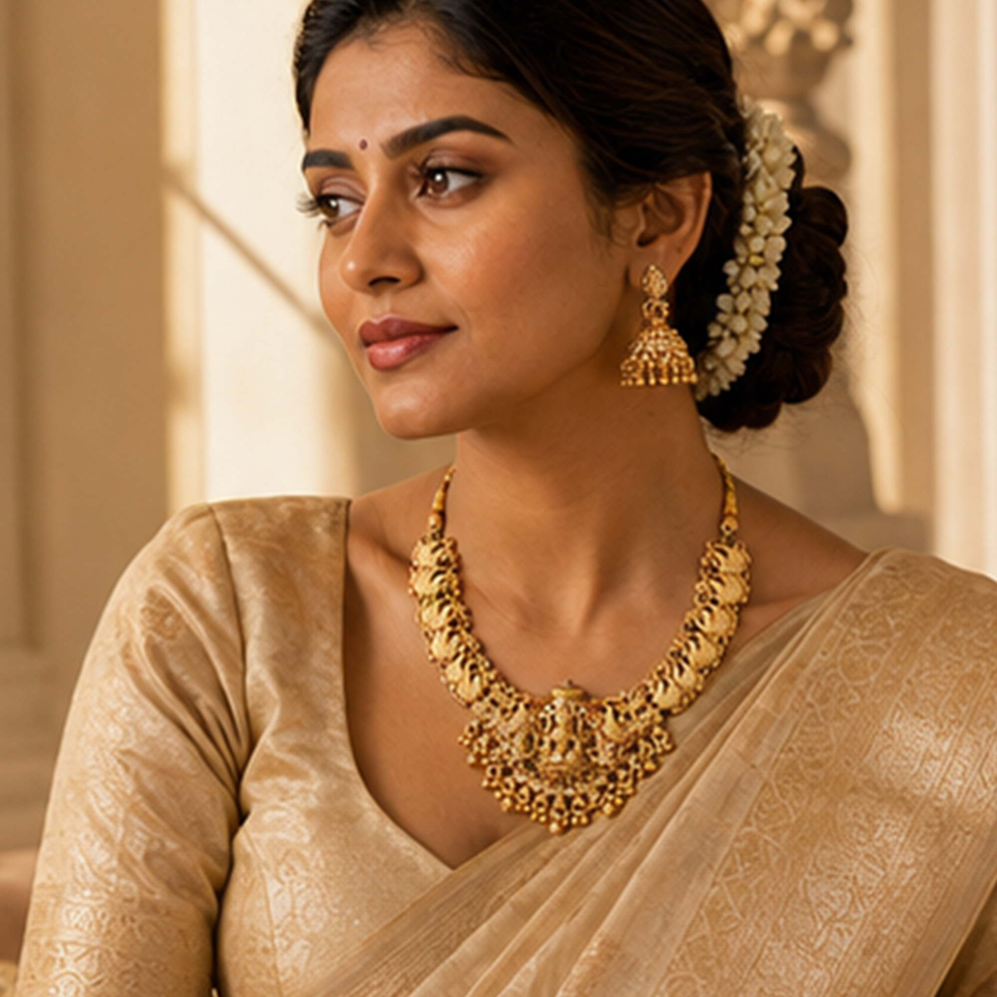 Traditional Antique Gold Bridal Necklace Set Model Image
